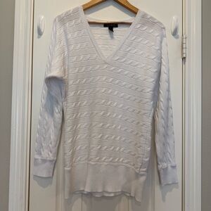 Lauren Ralph Lauren Cable Knit Sweater Women’s XL White Preppy Classic V Neck